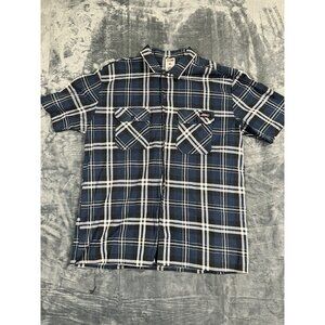 Dickies Mens Blue Plaid Short Sleeve Button-Up Shirt XL 100% Cotton Casual